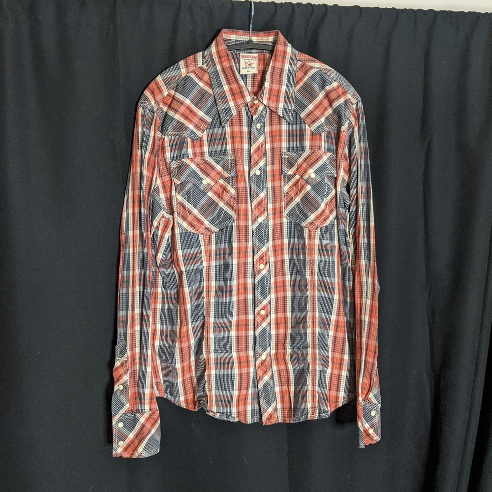 True Religion plaid western cowboy horseshoe shirt